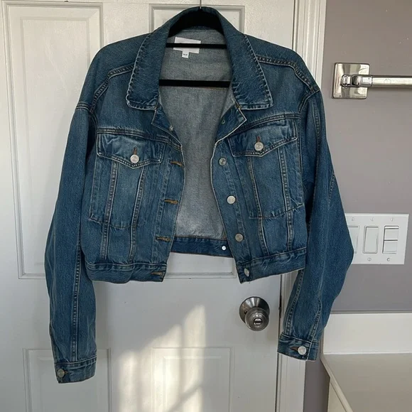 Frame Denim Enna Oversized Cropped Jean Denim Jacket Long Sleeve - Picture 3 of 8